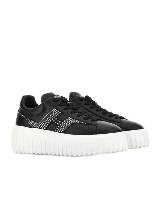 Hogan Black H-Stripes Embellished Lace-Up Sneakers