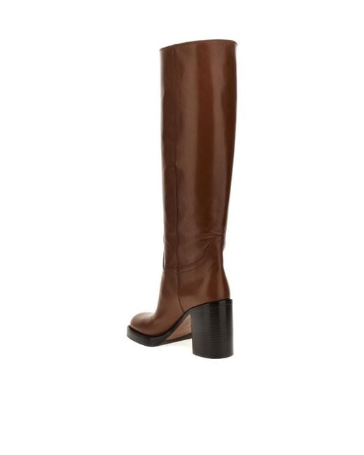 Prada Knee-High Square Toe Boots in Brown | Lyst