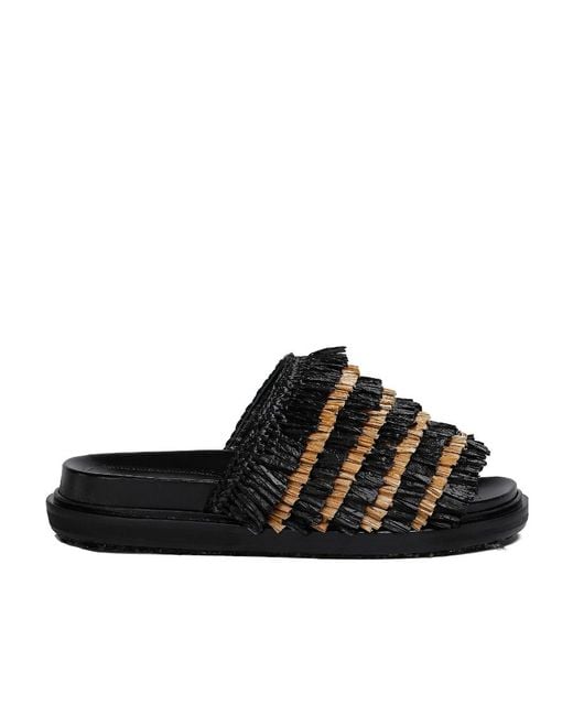 Marni Fringe Slide Sandal in Black | Lyst