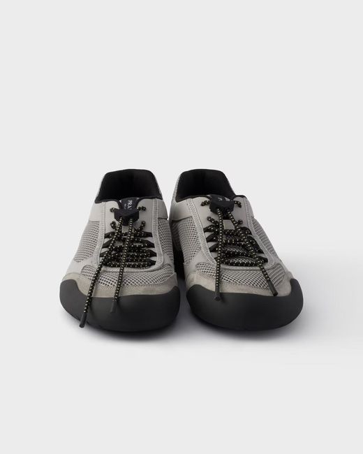 Prada Black Speedrock Leather And Mesh Fabric Sneakers for men