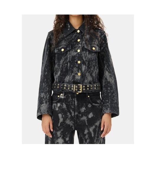 Ganni Black Belted Denim Jacket
