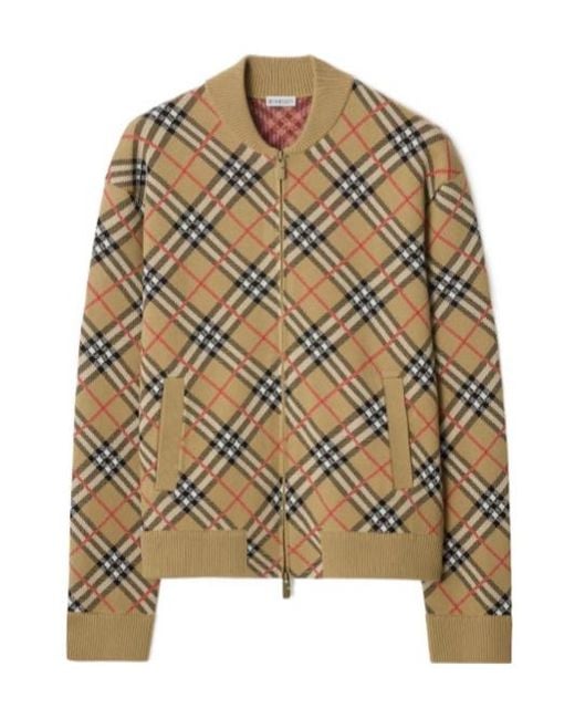 Burberry Brown Check Knit Zip-Up Bomber Jacket for men