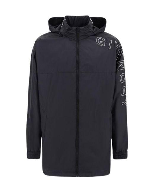 Givenchy Blue Logo Embroidered Hooded Jacket for men
