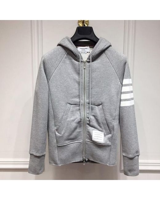 Thom Browne Gray Classic Loopback-Bar Zip-Up Hoodie for men