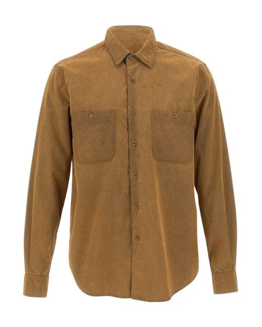 Aspesi Brown Flocked Utility Shirt for men