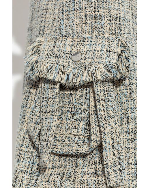 Ganni Gray Belted Mini Tweed Skirt