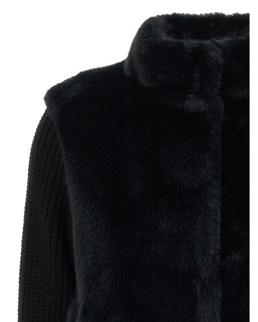 Herno Black Faux Fur Ribbed-Cuff Jacket