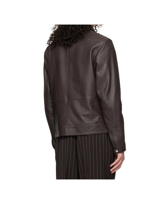 Boss Black Long Sleeve Leather Jacket for men