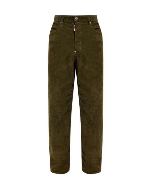 DSquared² Green Corduroy Straight-Leg Trousers for men