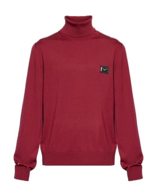 Dolce & Gabbana Red Roll-Neck Knitted Jumper for men