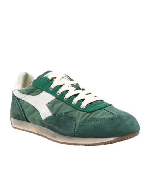 Diadora Green Suede-Panelled Sneakers for men