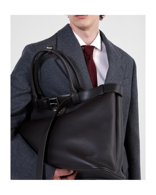 Prada Black Buckle Leather Bag With Belt for men