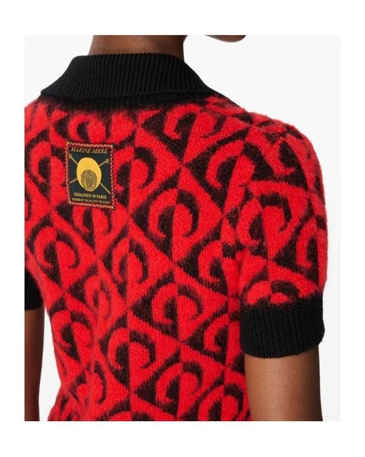 MARINE SERRE Red Moon Lozenge-Knit Polo Dress