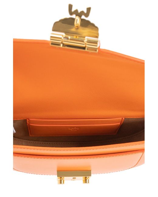 MCM Orange Concave Embossed Logo Satchel
