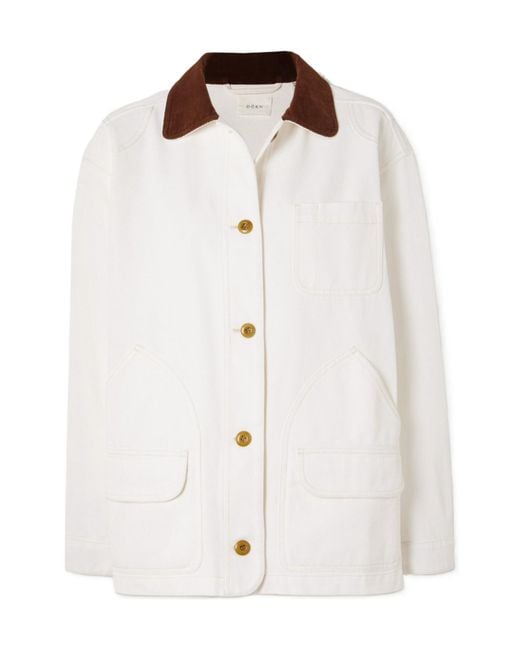 Doen White Pascual Corduroy-Trimmed Cotton Jacket