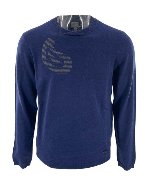 Armani Collezioni Blue Round-Neck Long-Sleeved Sweater for men