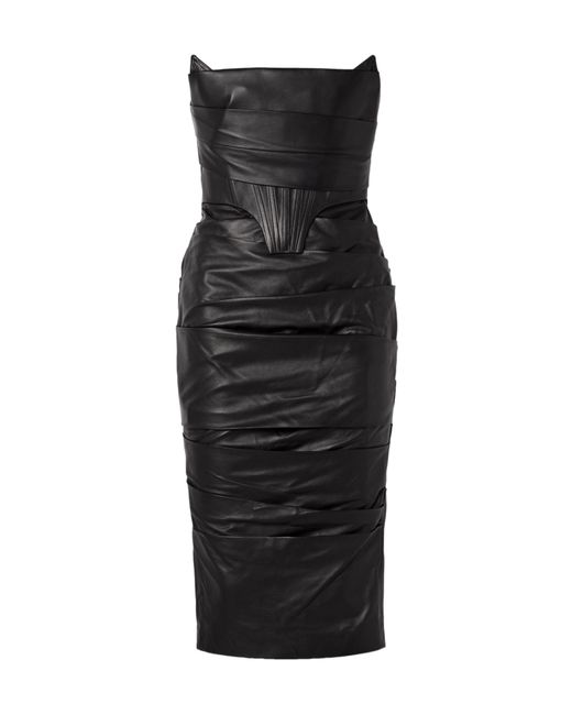 Alex Perry Black Strapless Ruched Leather Dress