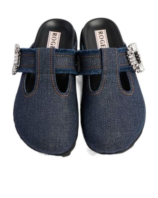 Roger Vivier Blue Slidy Viv Denim Mules