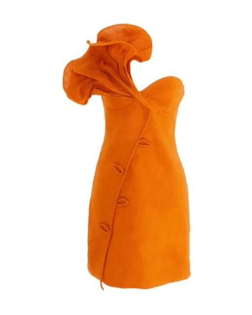 Farm Rio Orange Ruffle One-Shoulder Mini Dress