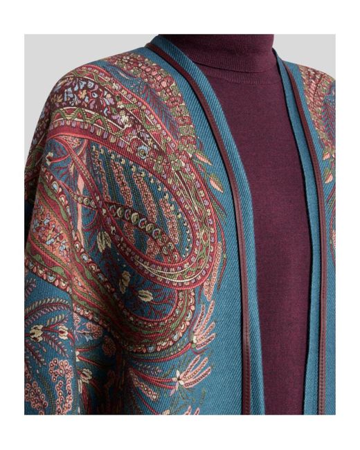 Etro Blue Paisley-Printed Tassel-Detailed Poncho