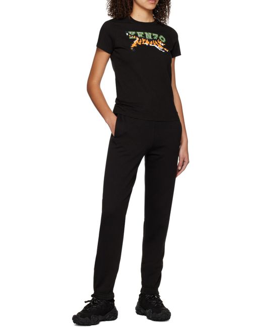 KENZO Black Tiger Motif Embroidered Crewneck T-Shirt