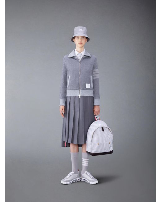Thom Browne Blue 4-Bar Funnel-Neck Zip-Up Jacket