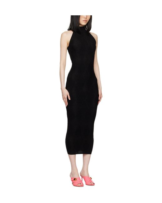 Balmain Black Sleeveless Textured-Knit Midi Dress
