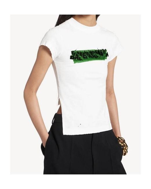 Balenciaga Green Messy Spray Chopped Back T-Shirt