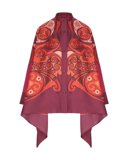 LaDoubleJ Red Oversized Printed Silk Shirt With An Asymmetric Hem