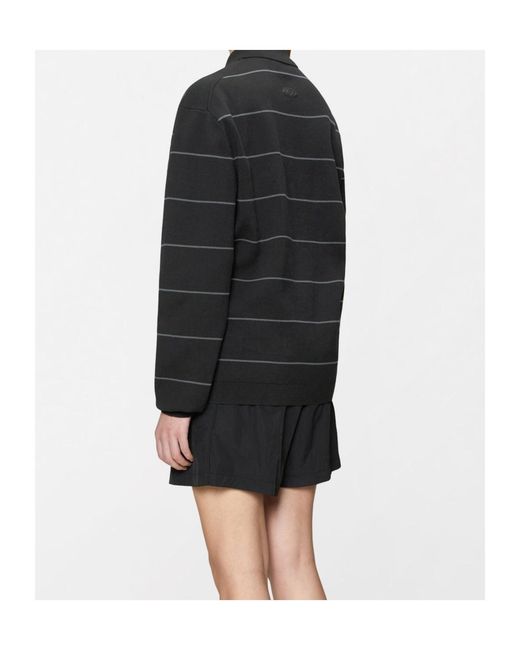 Rains Black Striped Knit Long-Sleeved Polo Shirt