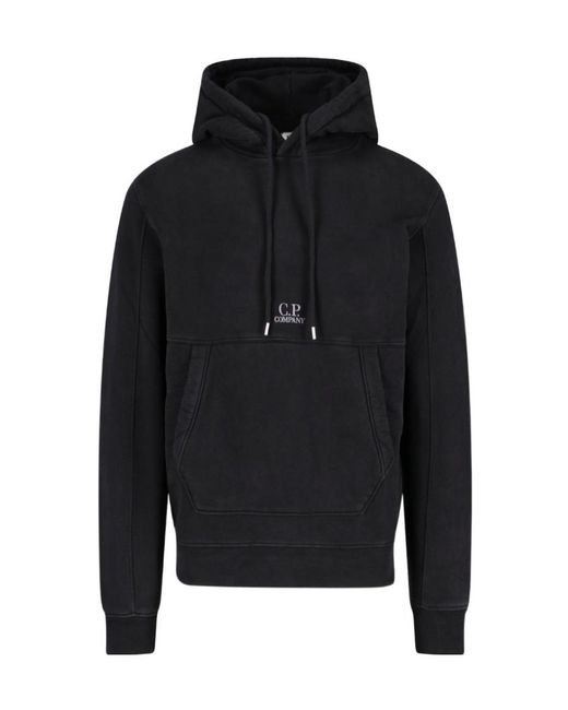 C P Company Black Logo-Embroidered Cotton Hoodie for men