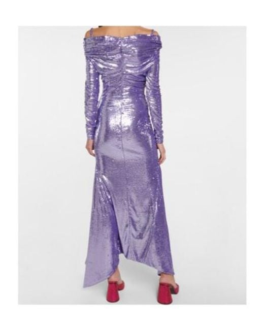 The Attico Purple Fanny Sequined Off-Shoulder Gown