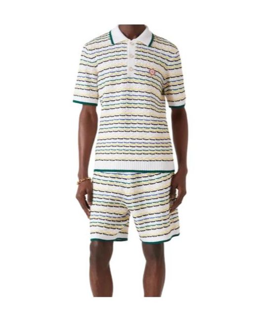 Casablanca White Tuck Stitch Short Sleeved Polo Shirt for men