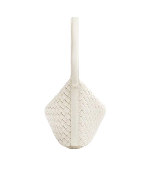 Bottega Veneta White Small Woven Shoulder Bag