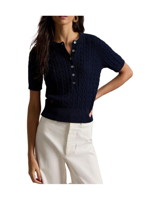 Polo Ralph Lauren Blue Sweater Henley Knitted Top