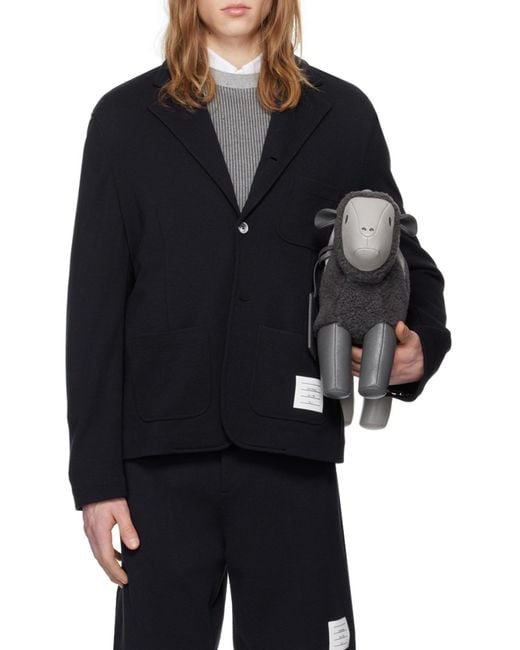 Thom Browne Blue Logo Patch Single-Breasted Blazer for men
