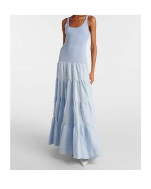 Gabriela Hearst Blue Pozas Tiered Linen Maxi Dress