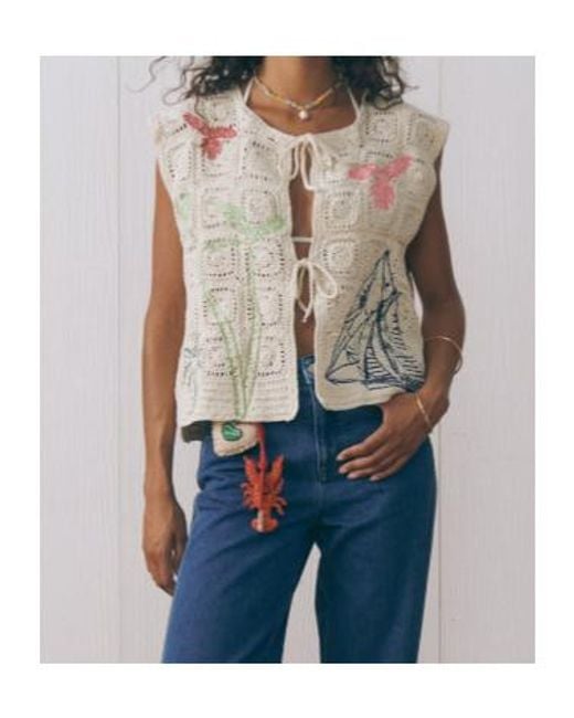 Maison Labiche White Piver Crochet Embroidered Gilet