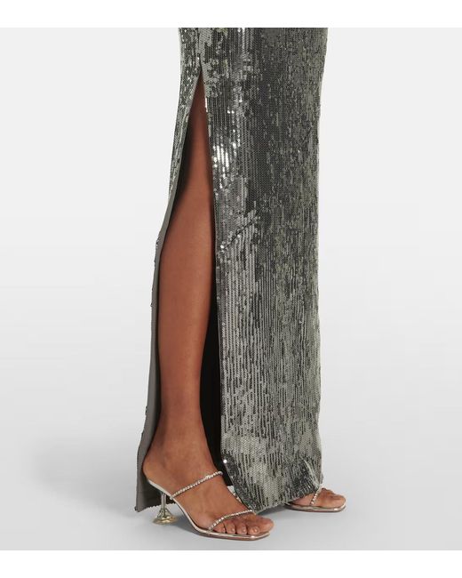 Roland Mouret Gray Floral-Appliqué Sequined Gown