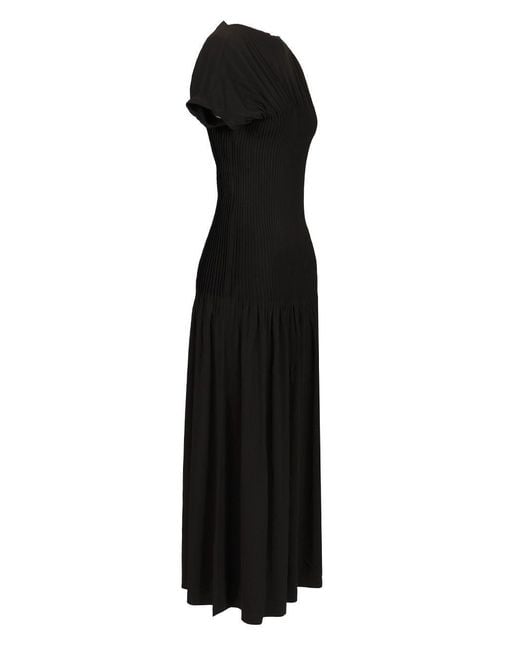 Totême Black Totême Knife-Pleated Boat-Neck Maxi Dress