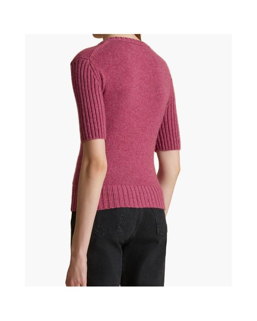 Khaite Pink Mia Cashmere Short-Sleeve Sweater