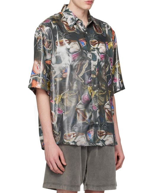 Acne Gray Graphic Printed Short-Sleeved Shirt for men