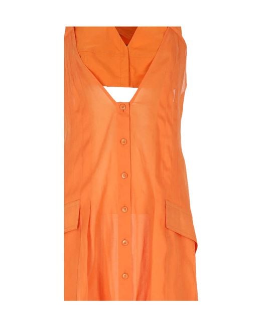 Alberta Ferretti Orange V-Neck Dress