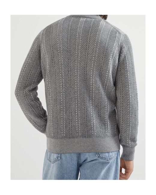 Brunello Cucinelli Gray Long-Sleeved Zip-Up Cardigan for men
