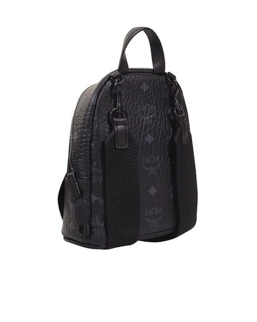 MCM Black Stark Monogram Print Zipped Backpack for men
