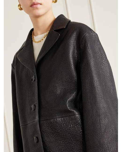 Rohe Black Single-Breasted Grained-Leather Jacket