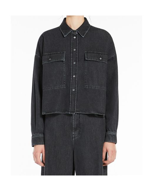 Weekend by Maxmara Black Buttoned Long-Sleeved Denim Shirt