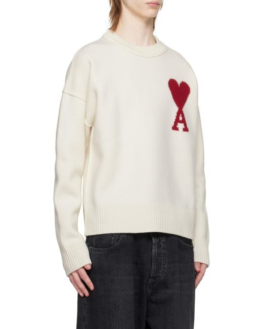 AMI White Ami De Coeur Crewneck Long-Sleeved Jumper for men