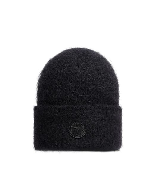 Moncler Black Mohair Wool Blend Beanie