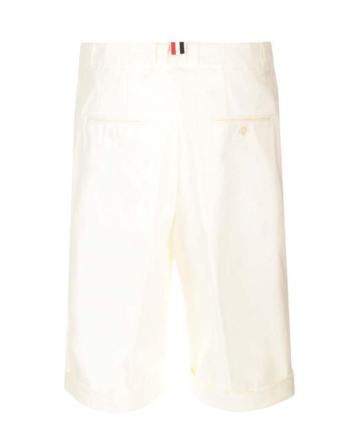 Thom Browne White Rwb Stripe Detailed Pleated Shorts for men